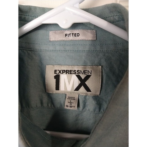 Express Men 1MX Fitted Long Sleeve Collared Button Teal Shirt. Size L - Picture 9 of 12